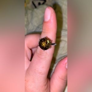 Smokey quartz adjustable ring with white sapphire on band